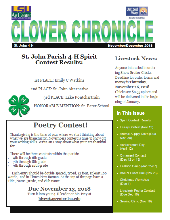 2018-2019 St. John 4-H Clover Chronicle